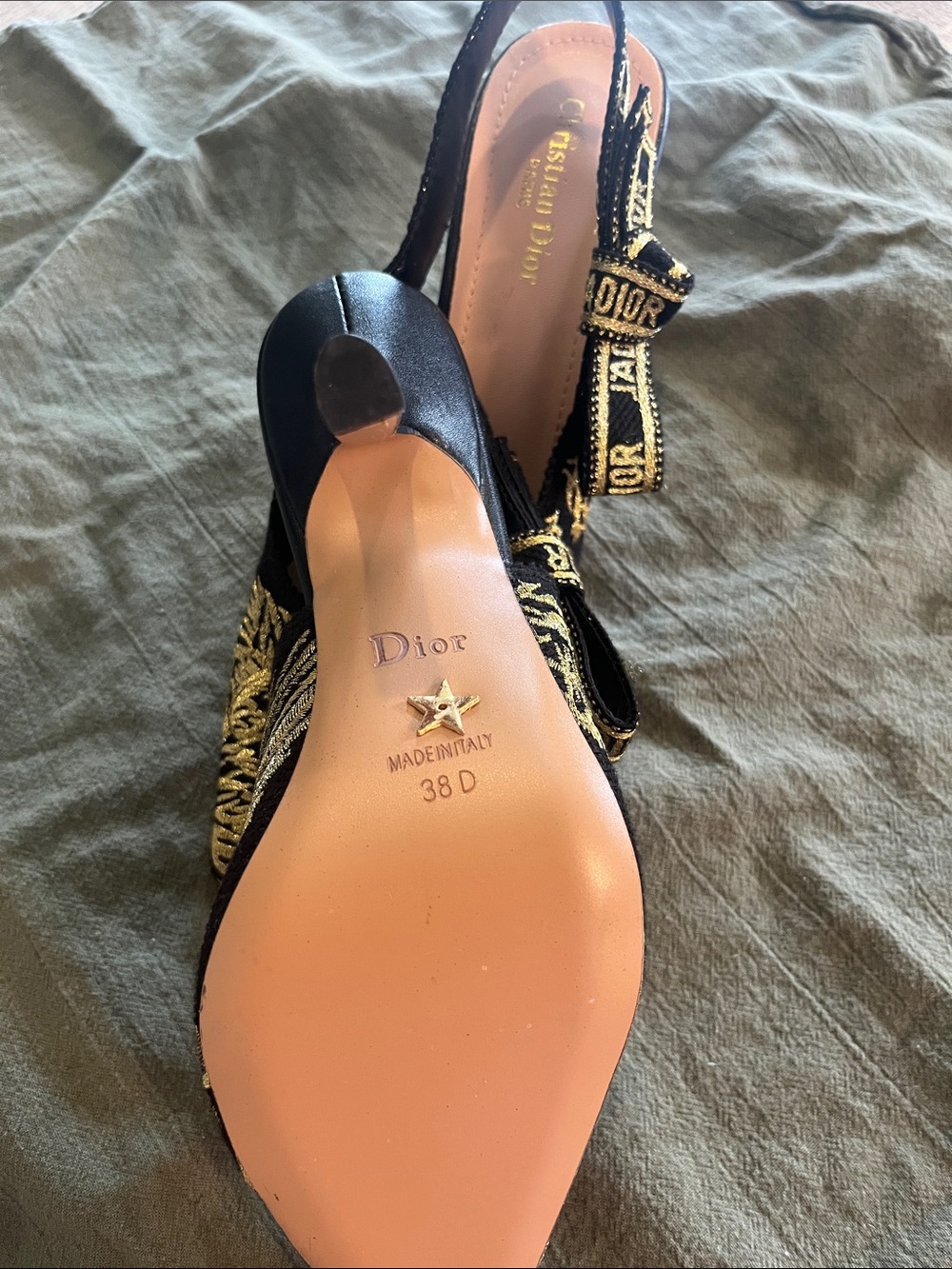 Dior Black and Gold Embroidered J'Adior Slingback Heels - Picture 2 of 3